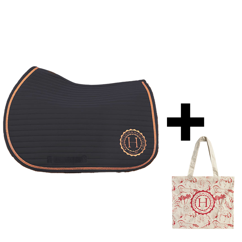 Harcour - Pack tapis de selle Karembar dark grey/ rose gold + tote bag Galia rose