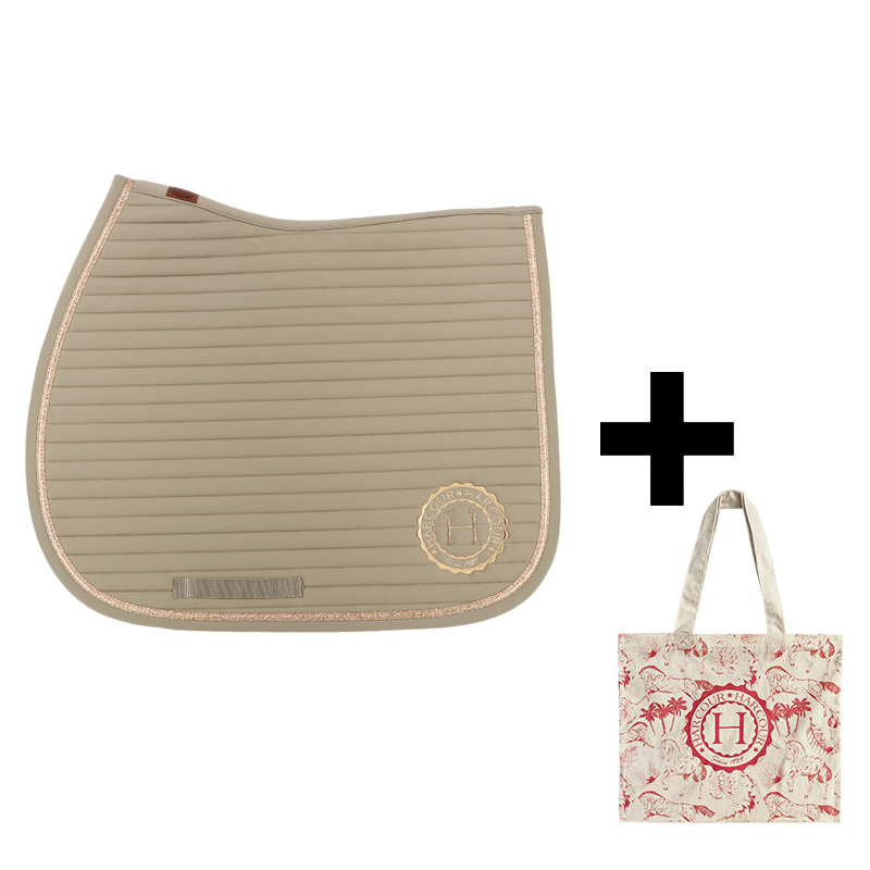 Harcour - Pack tapis de selle Karembar beige/ gold + tote bag Galia rose