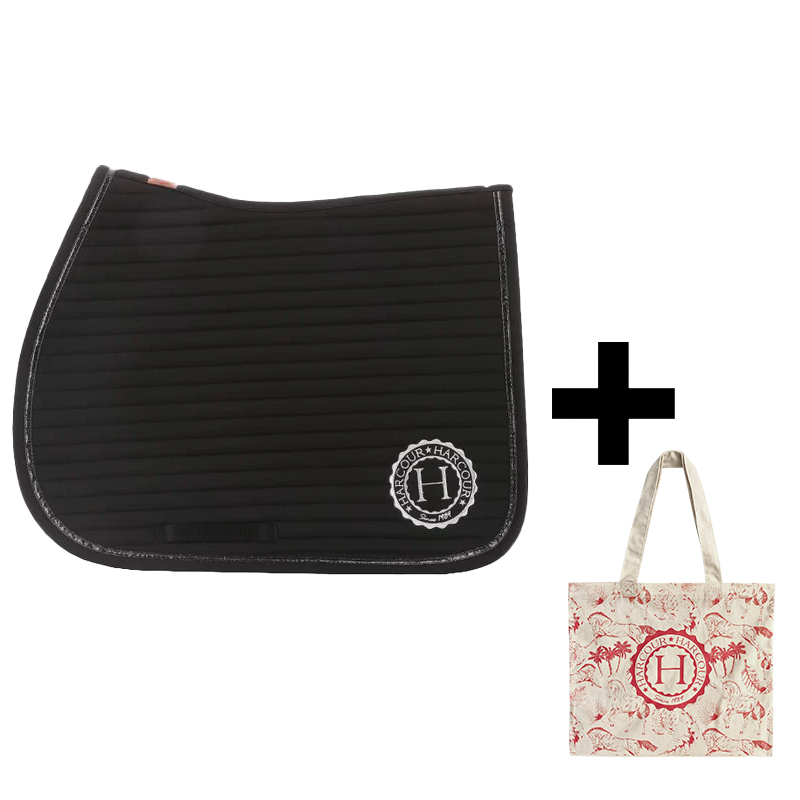 Harcour - Pack tapis de selle Karembar noir + tote bag Galia rose