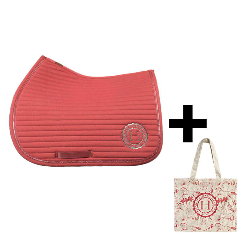 Harcour - Pack tapis de selle Karembar vieux rose + tote bag Galia rose