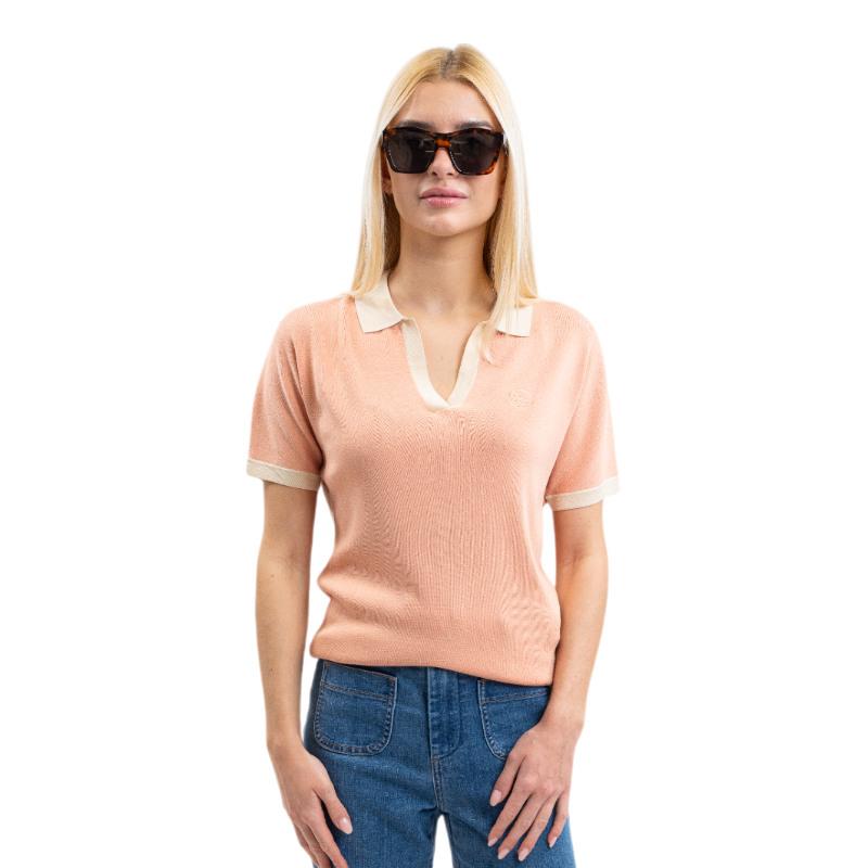 Harcour - Polo manches courtes femme Peach abricot | - Ohlala