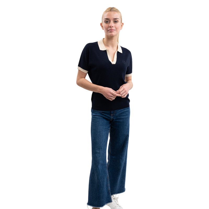 Harcour - Polo manches courtes femme Peach marine | - Ohlala