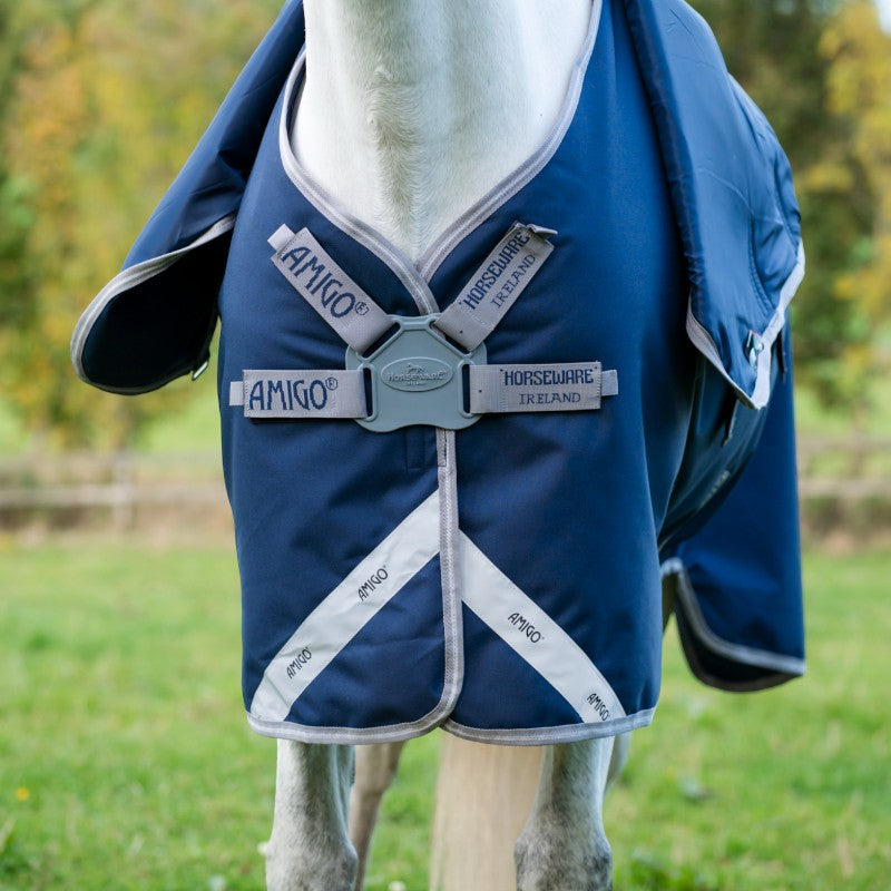Horseware - Couverture d'extérieur Amigo FieldSafe Plus Turnout marine/ titanium grey/ argent 100g | - Ohlala