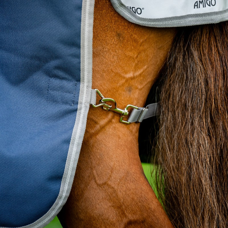 Horseware - Couverture d'extérieur Amigo Turnout marine/ titanium grey/ argent 100g | - Ohlala