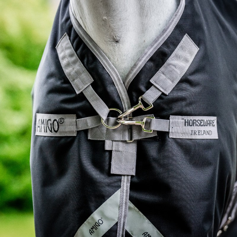 Horseware - Couverture d'extérieur Amigo Turnout noir/ titanium grey/ argent 250g | - Ohlala