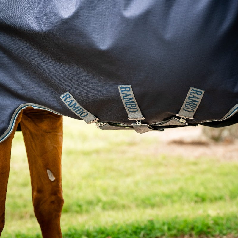 Horseware - Couverture d'extérieur Rambo Duo Force 2.0 marine/ thunderstorm grey/ argent 100g | - Ohlala