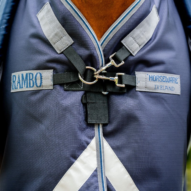 Horseware - Couverture d'extérieur Rambo Duo Force 2.0 marine/ thunderstorm grey/ argent 100g | - Ohlala