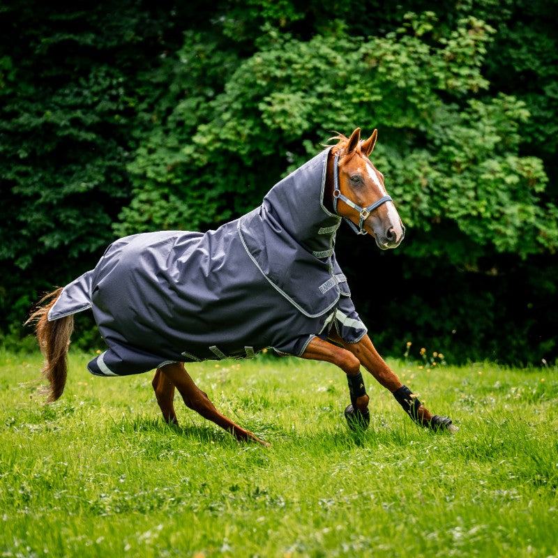 Horseware - Couverture d'extérieur Rambo Duo Force 2.0 marine/ thunderstorm grey/ argent 100g | - Ohlala