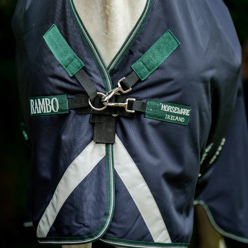 Horseware - Couverture d'extérieur Rambo Wug marine/ hunter green/ argent 400g | - Ohlala