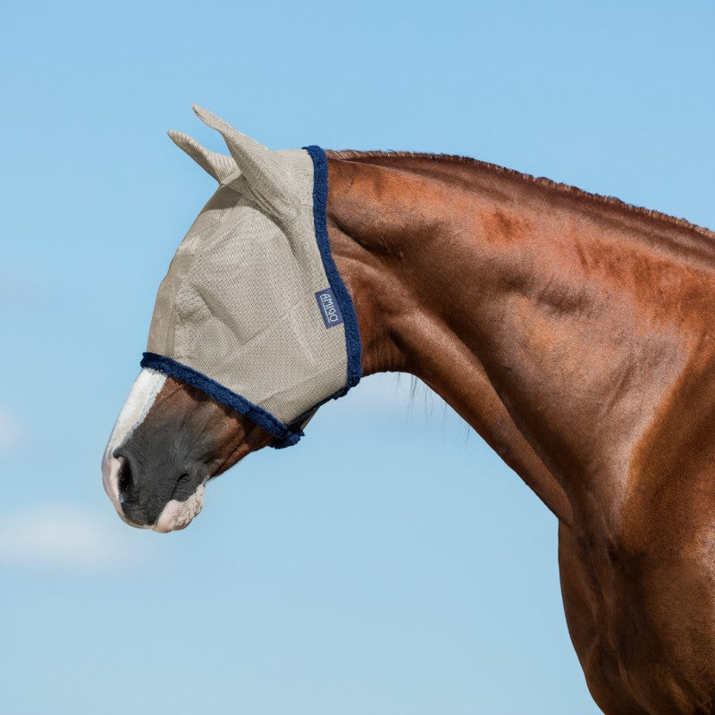 Horseware - Bonnet anti-insectes Amigo Fly Mask beige/ marine | - Ohlala