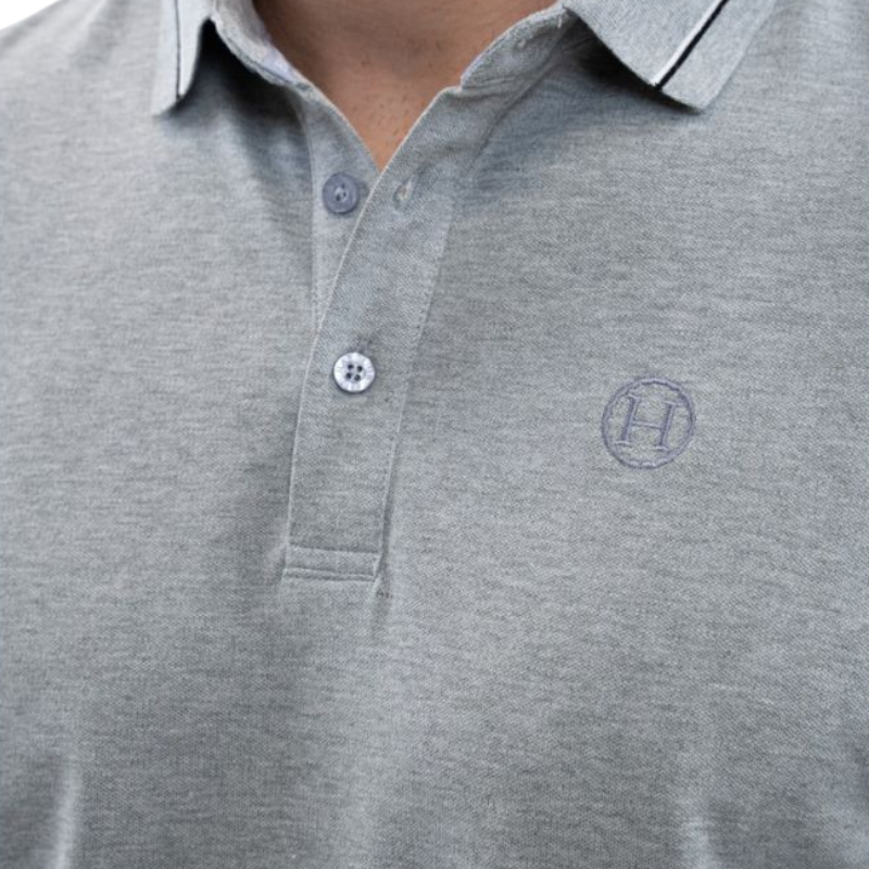 Harcour - Men's long sleeve polo Malik gray heather 