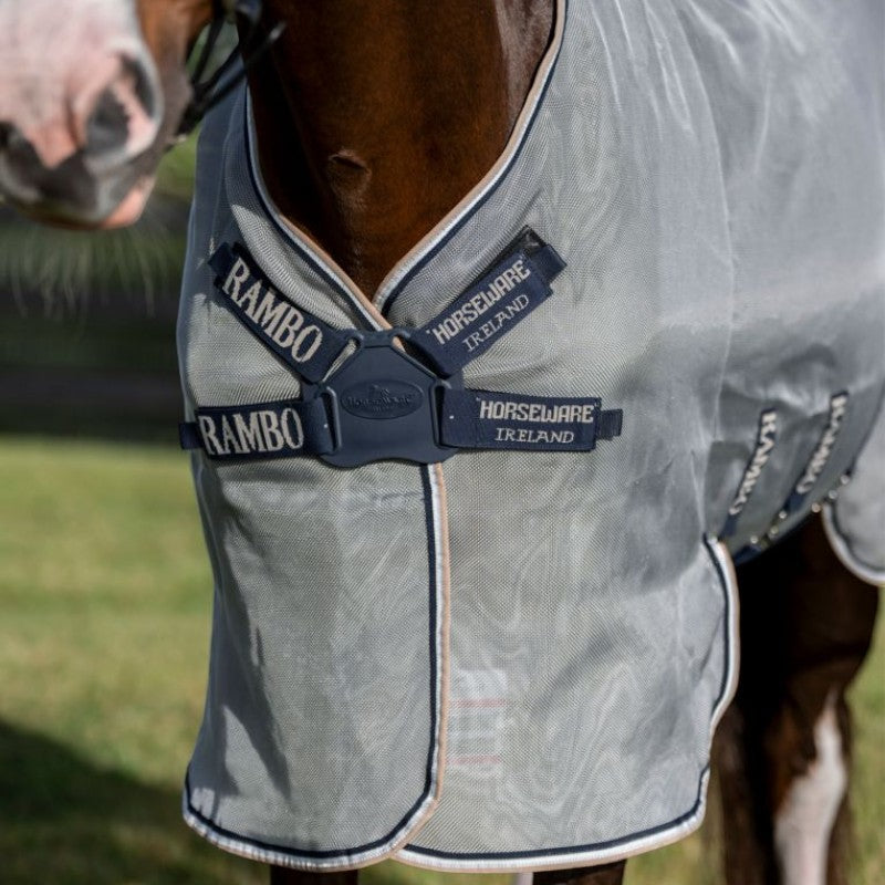 Horseware - Chemise anti-mouches Rambo Protector Fieldsafe Plus argent/ marine/ blanc/ beige | - Ohlala