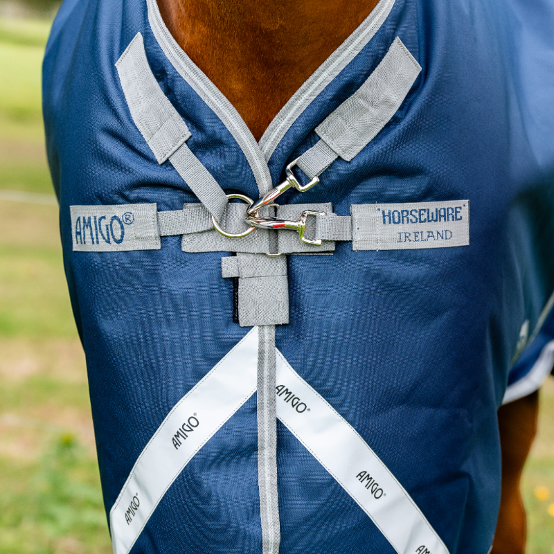 Horseware - Couverture d'extérieur Amigo Bravo Plus Turnout marine/ titanium grey/ argent 50g | - Ohlala