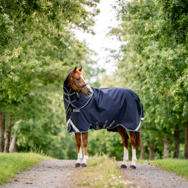Horseware - Couverture d'extérieur Rambo Plus Turnout marine/ thunderstorm grey/ argent 100g | - Ohlala