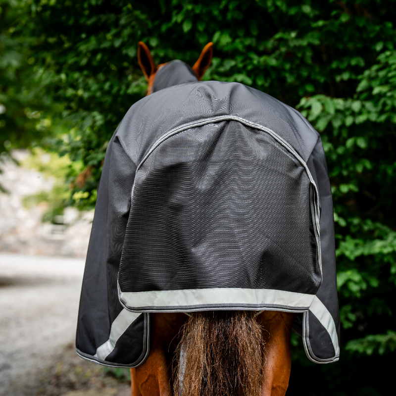 Horseware - Couverture d'extérieur Rambo Plus Turnout noir/ thunderstorm grey/ argent 100g | - Ohlala