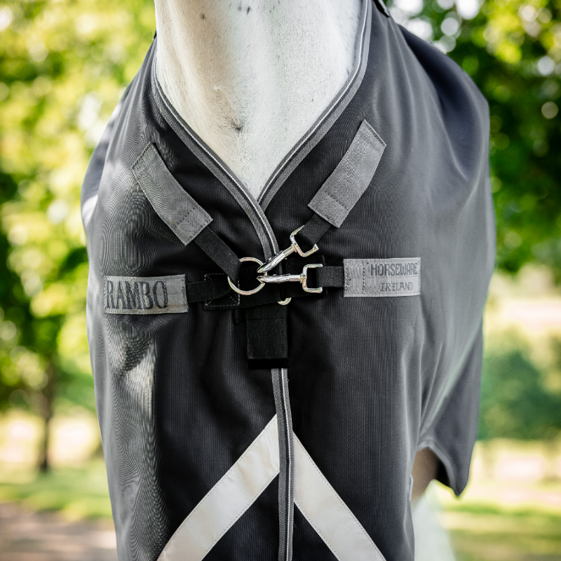 Horseware - Couverture d'extérieur Rambo Turnout noir/ thunderstorm gris/ argent 50g | - Ohlala