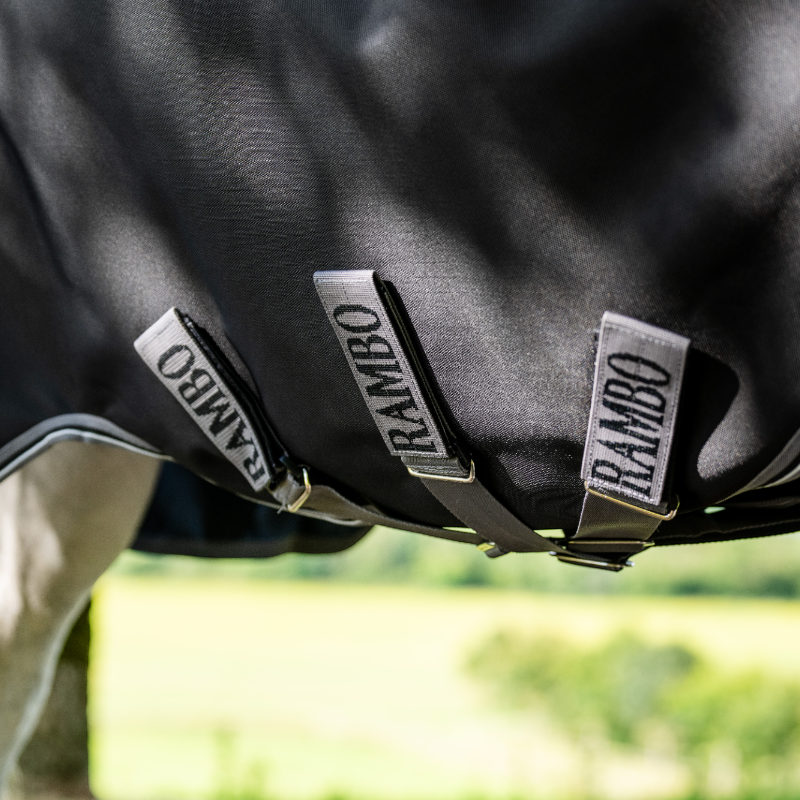 Horseware - Couverture d'extérieur Rambo Turnout noir/ thunderstorm gris/ argent 50g | - Ohlala