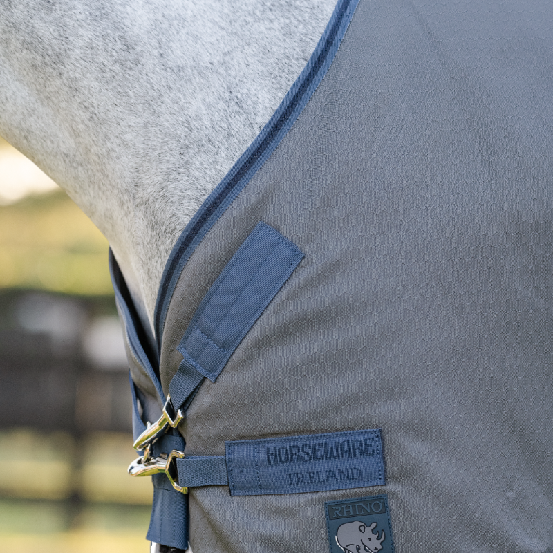 Horseware - Couverture d'extérieur Rhino HexStop Plus Pony gris/ indigo/ marine 100g | - Ohlala