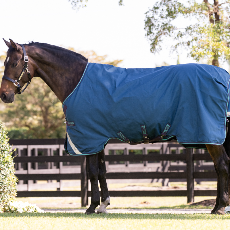 Horseware - Couverture d'extérieur Rhino Turnout marine/ gris/ aqua 100g | - Ohlala