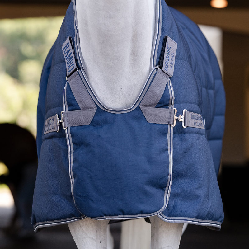 Horseware - Couverture de box Rambo Optimo Stable Plus marine/ thunderstorm grey/ argent 400g | - Ohlala