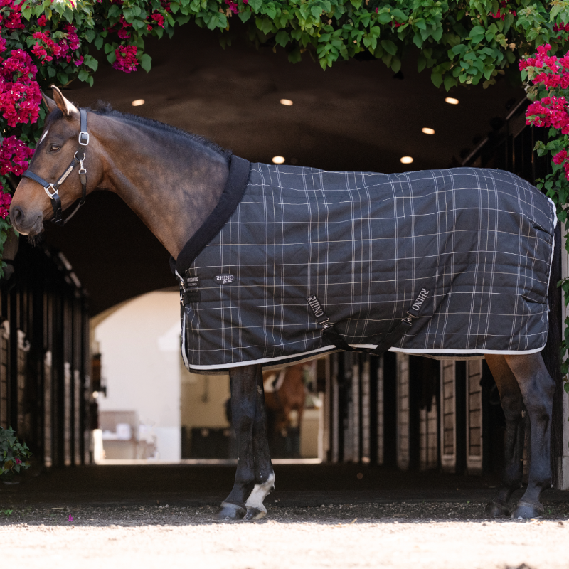 Horseware - Couverture de box Rhino Pony Stable VL noir/ gris/ blanc à carreaux/ gris 250g | - Ohlala