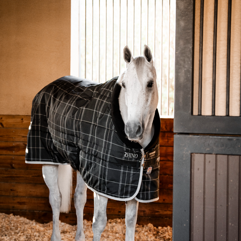 Horseware - Couverture de box Rhino Stable VL noir/ gris/ blanc à carreaux/ gris 250g | - Ohlala