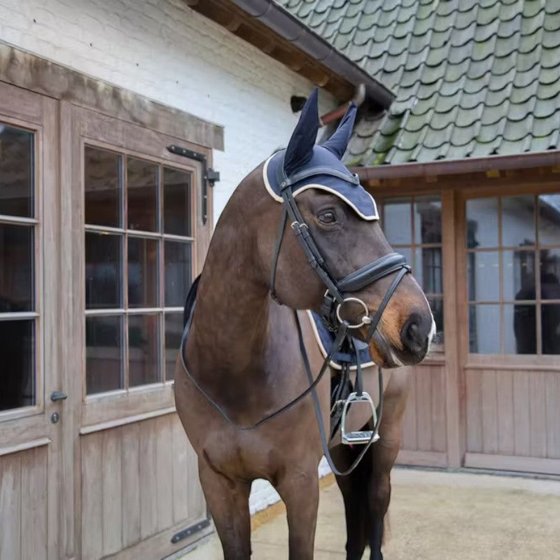 Kentucky Horsewear - Bonnet pour chevaux anti-bruits softshell marine/ beige | - Ohlala