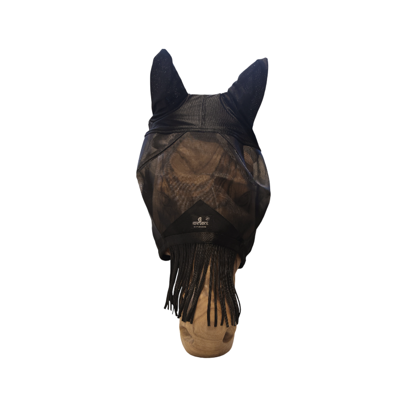 Kentucky Horsewear - Classic anti-vliegmasker met oren en zwarte franjes 