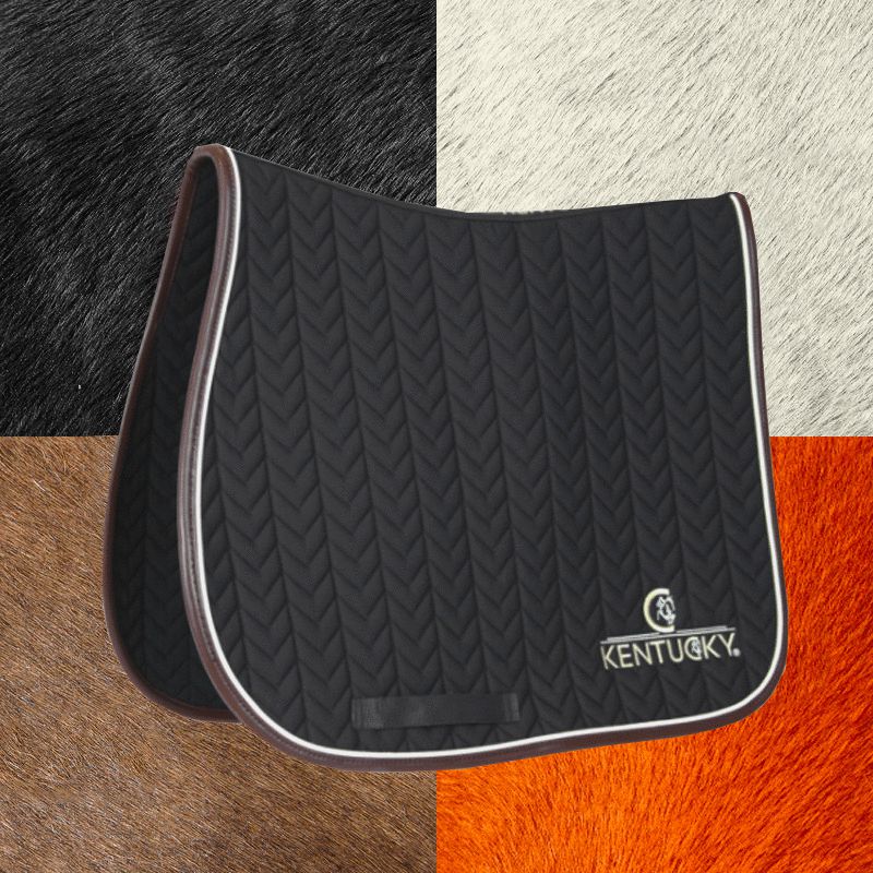 Kentucky Horsewear - Tapis de selle Fishbone noir cuir | - Ohlala