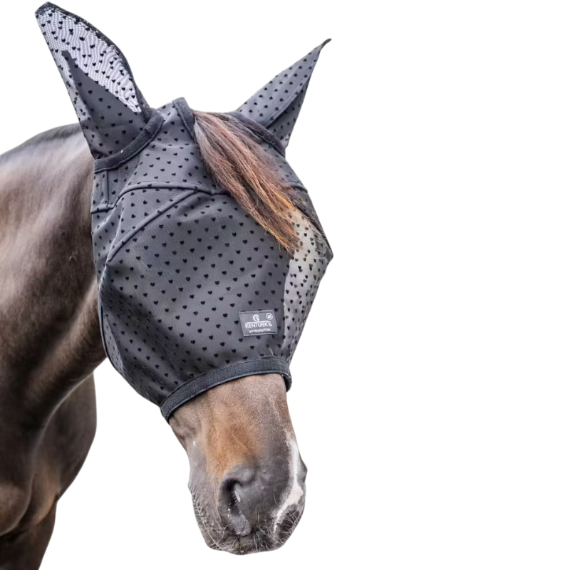 Kentucky Horsewear - Masque anti-mouches Heart avec oreilles et nez noir | - Ohlala