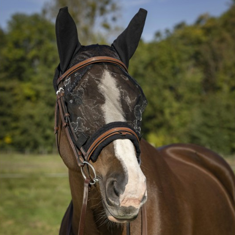 Equithème - Masque anti-mouches et UV Training noir | - Ohlala