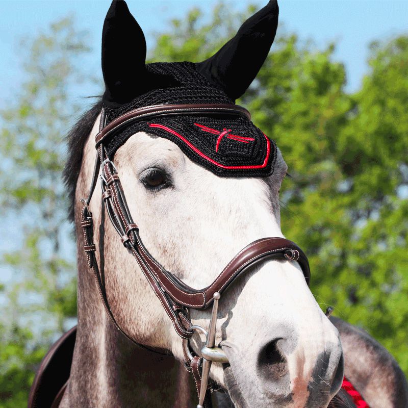 Freejump - Bonnet pour cheval Noir / Rouge | - Ohlala