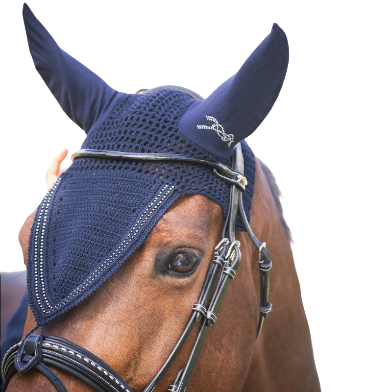 Pénélope - Bonnet pour chevaux long Strass marine