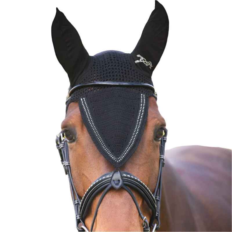 Pénélope - Bonnet pour chevaux long Strass noir