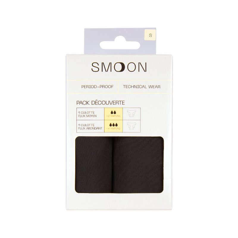 Smoon - Pack culottes menstruelles fille flux abondant et moyen noir x2 | - Ohlala
