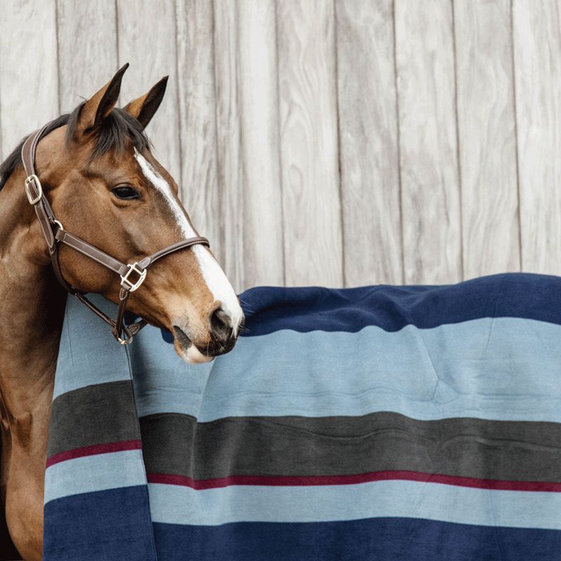 Kentucky Horsewear - Couverture séchante carré heavy stripes marine/ gris | - Ohlala