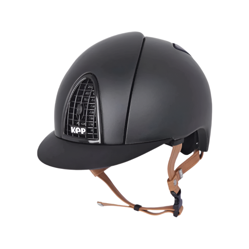 KEP - Matt black riding helmet, standard visor, beige chin strap