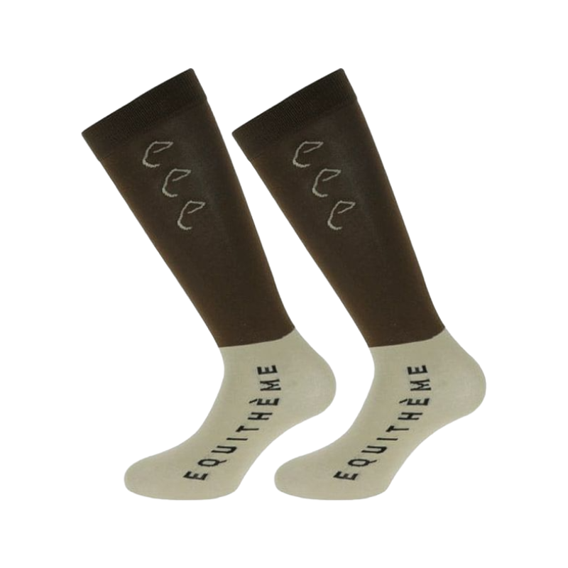 Equithème - Chaussettes d'équitation Compet choco/beige (x2)