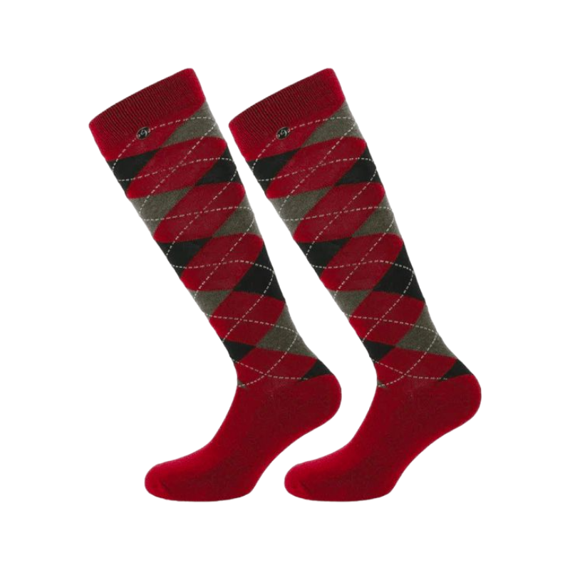 Equithème - Chaussettes Argyle rouge/noir (x1)