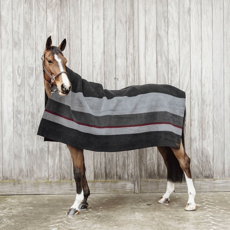 Kentucky Horsewear - Couverture séchante carré heavy stripes noir/ gris | - Ohlala