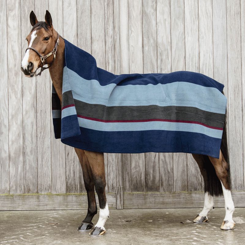 Kentucky Horsewear - Couverture séchante carré heavy stripes marine/ gris | - Ohlala