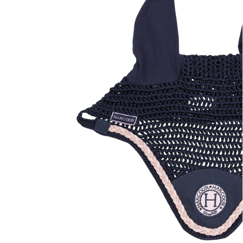 Harcour - Bonnet pour chevaux Suzette marine/ rose | - Ohlala