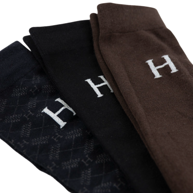 Harcour - Chaussettes d'équitation Aiko cacao/ noir/ tartan (x3) | - Ohlala