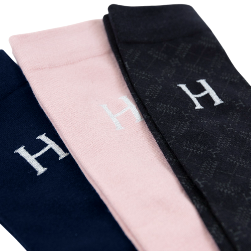 Harcour - Chaussettes d'équitation Aiko marine/ pivoine/ tartan  (x3) | - Ohlala