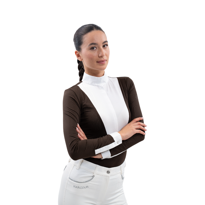 Harcour - Polo de concours manches longues femme Stella cacao | - Ohlala