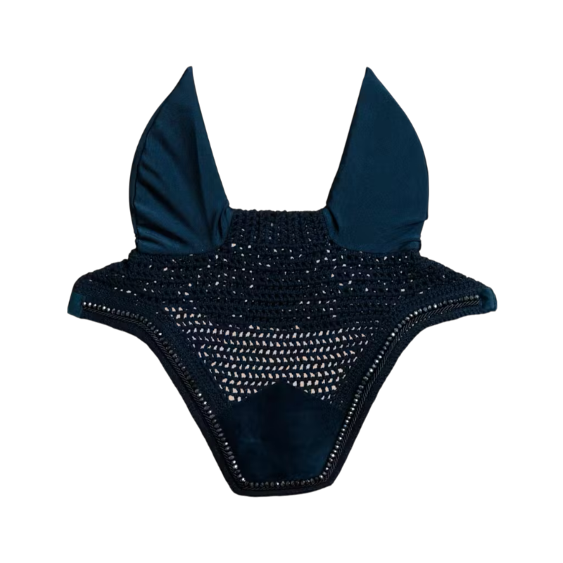 Kentucky Horsewear - Bonnet pour chevaux anti-bruits Wellington Velvet Pearls marine | - Ohlala