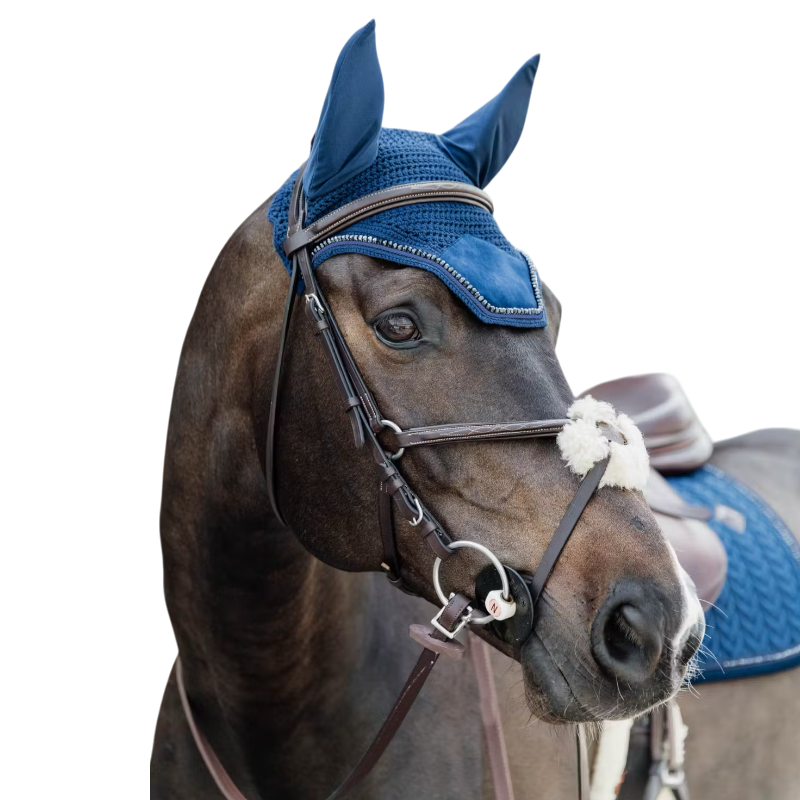 Kentucky Horsewear - Bonnet pour chevaux anti-bruits Wellington Velvet Pearls marine | - Ohlala
