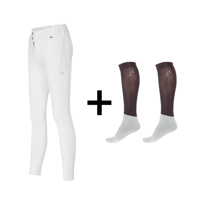 Kingsland - Pack Pantalon d'équitation femme KLKira blanc + Chaussettes d'équitation Classic Show noir offertes | - Ohlala
