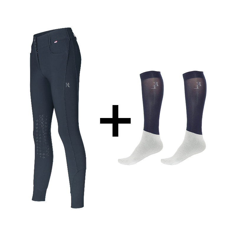 Kingsland - Pack Pantalon d'équitation femme KLKira marine + Chaussettes d'équitation Classic Show marine offertes | - Ohlala