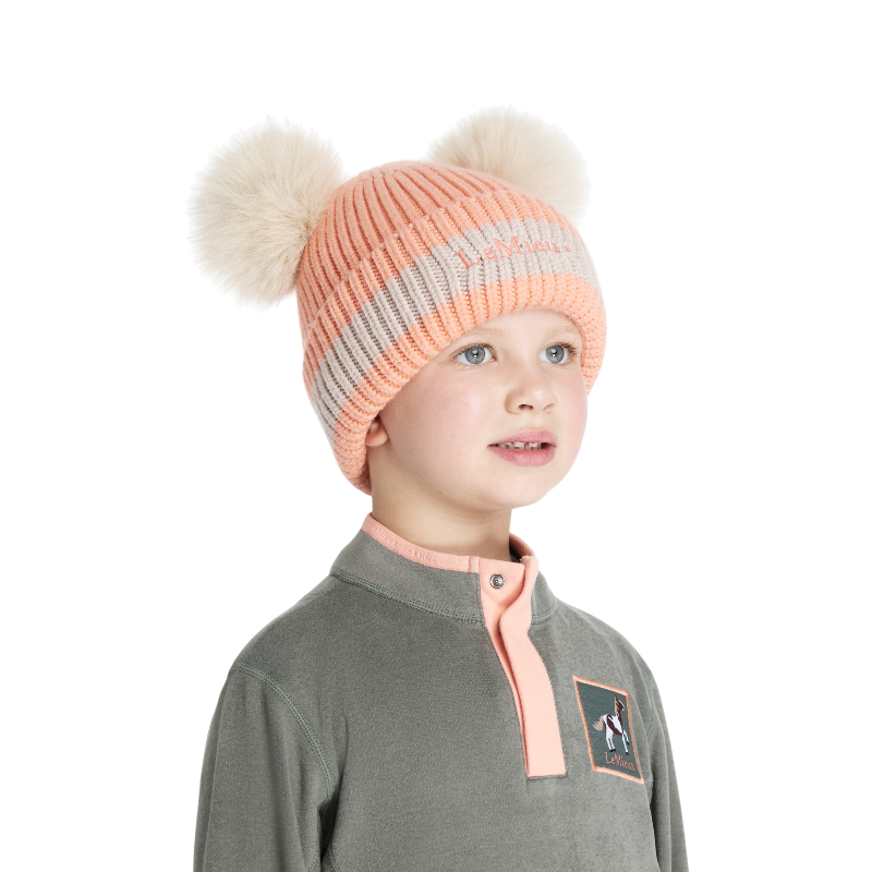Lemieux - Bonnet enfant Mini doubles pompons peach punch | - Ohlala